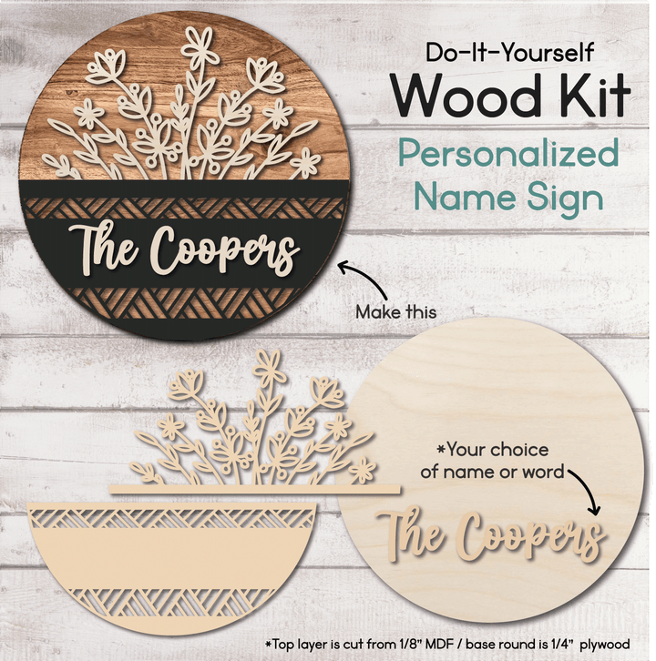 WallCutz  WOOD KIT / Wildflower Name Sign / Personalized Wood Kit