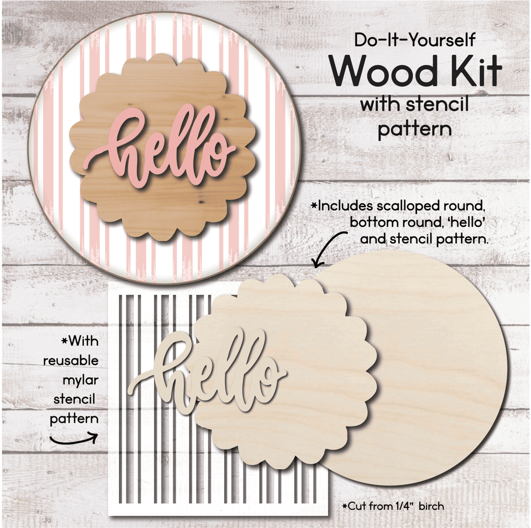 WallCutz  WOOD KIT with stencil pattern  / HELLO / Striped pattern wood kit