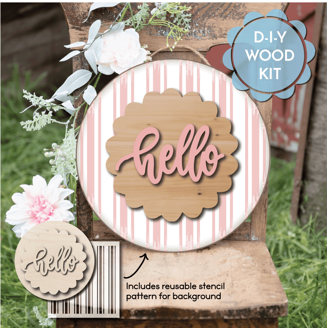 WallCutz  WOOD KIT with stencil pattern  / HELLO / Striped pattern wood kit