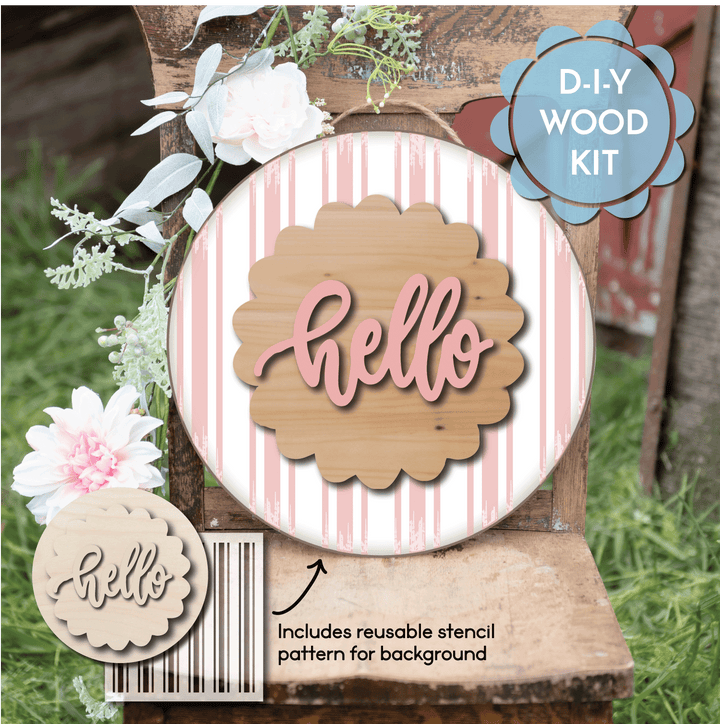 WallCutz  WOOD KIT with stencil pattern  / HELLO / Striped pattern wood kit