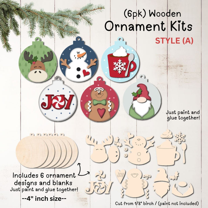 Christmas wood ornament kit, 6 pack set A – WallCutz