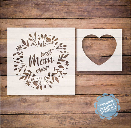 WallCutz Stencil Best Mom Ever / Flower Heart Stencil