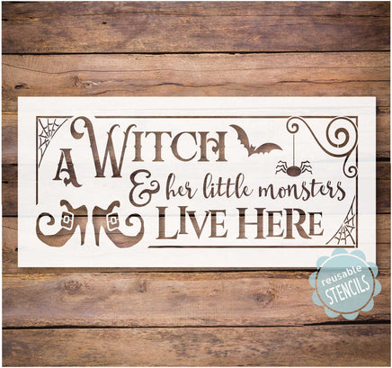 WallCutz Stencil A Witch and her little monsters - door mat stencil