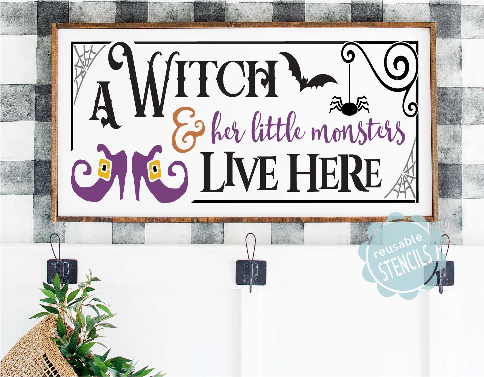 a witch lives here with her little monsters A witch and her little monsters lives here. – WallCutz Crafts