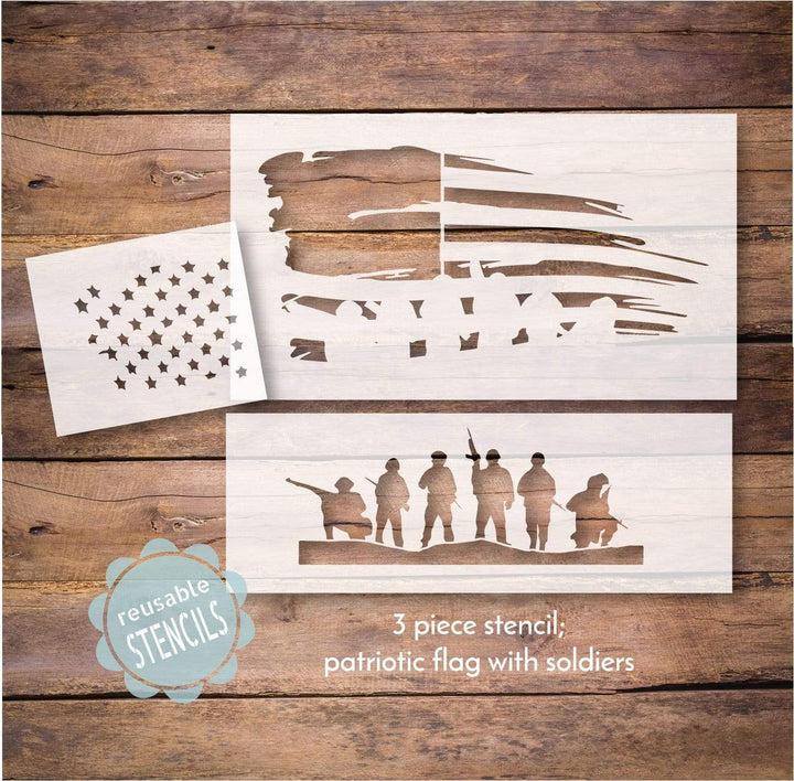 WallCutz  American Flag with Soldiers Stencil Stencil