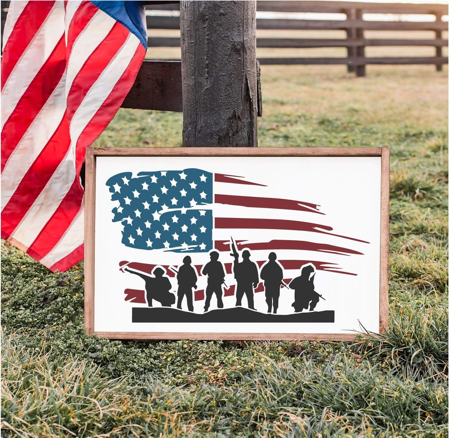American Flag with Soldiers Stencil