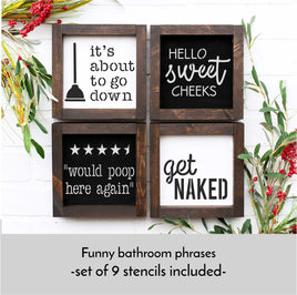 WallCutz Stencil Bathroom Humor - Stencil Bundle 9pk