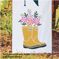 WallCutz Stencil Bless This Garden Stencil / Rain Boots with Flowers Porch Stencil