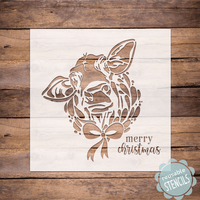 WallCutz Stencil Farm Cow with Christmas  Wreath - Stencil