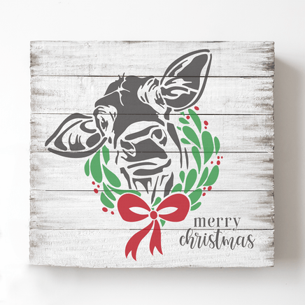 WallCutz Stencil Farm Cow with Christmas  Wreath - Stencil