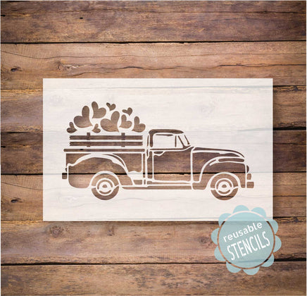 WallCutz Stencil Farm Truck with hearts - Valentine door mat stencil