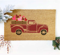 WallCutz Stencil Farm Truck with hearts - Valentine door mat stencil