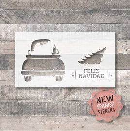 WallCutz Stencil Feliz Navidad Plantilla / Christmas Farm Truck Tree Stencil