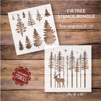 WallCutz Stencil 12" x 12" stencil sheets (2) Fir Tree Stencil bundle - Christmas tree stencils