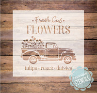 WallCutz Stencil Fresh Cut Flower Truck- Spring Stencil