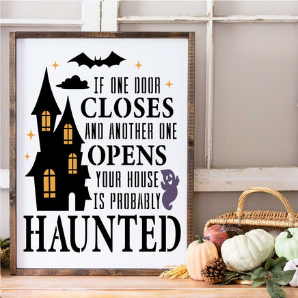 WallCutz Stencil 12"(h) x 9"(w) Haunted House / When One Door Opens / Halloween Stencil