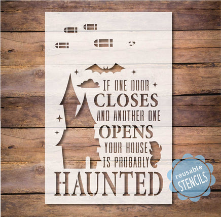 WallCutz Stencil 12"(h) x 9"(w) Haunted House / When One Door Opens / Halloween Stencil