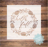 WallCutz Stencil Hello Fall Pinecone Wreath - Stencil