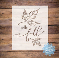 WallCutz Stencil Hello Fall with Leaves / Reusable Stencil