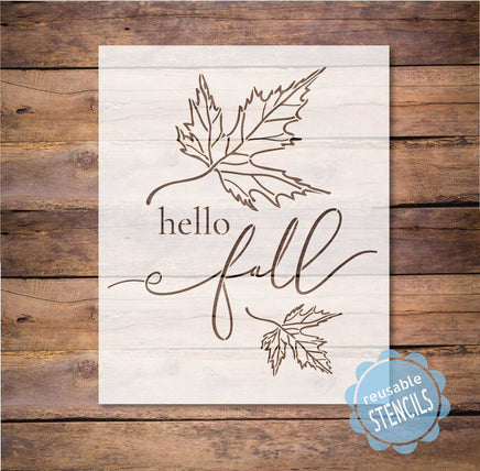 WallCutz Stencil Hello Fall with Leaves / Reusable Stencil