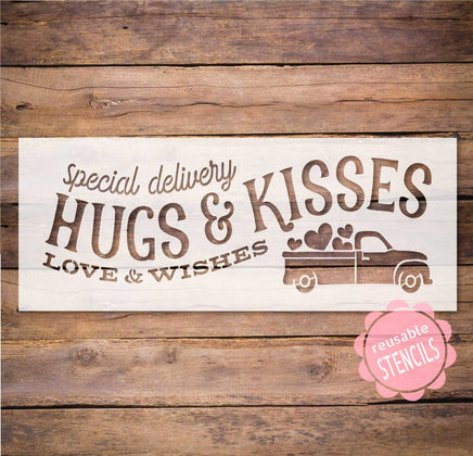 WallCutz Stencil Hugs & Kisses Special Delivery / Valentine Stencil