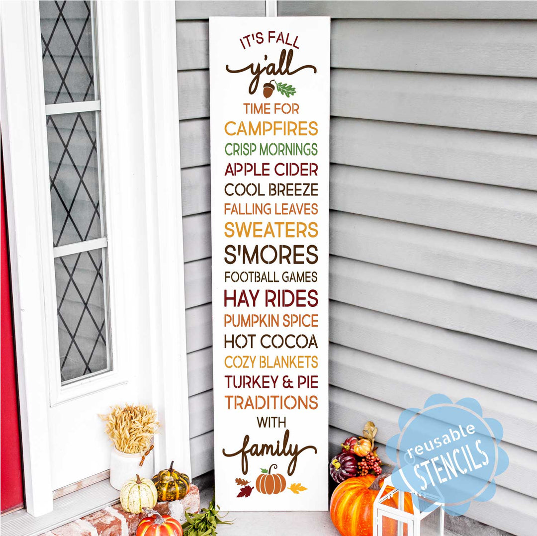 WallCutz  It's Fall Y'All / Autumn Word List Stencil Stencil
