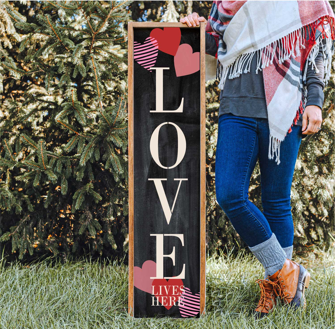 Funny Valentine's Day Wooden Porch Sign - 'Happy Valentine's Day' Leaner Stencil, 6x16 Inch Home Decor Gift