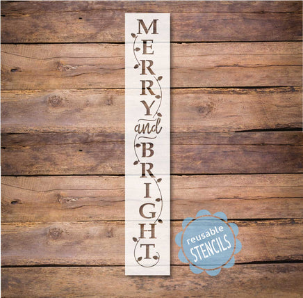 WallCutz Stencil Merry and Bright with Christmas Lights / Holiday Porch Stencil