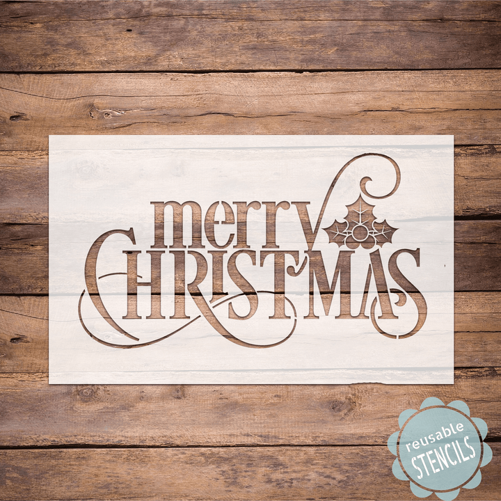 WallCutz  Merry Christmas holly stencil Stencil