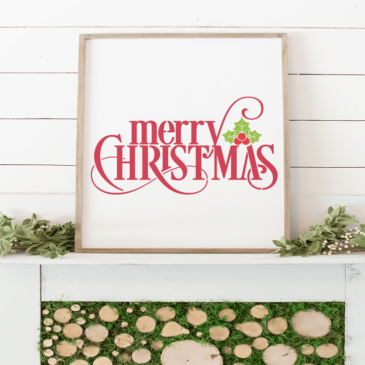 WallCutz  Merry Christmas holly stencil Stencil