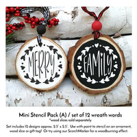 WallCutz Stencil Set of 12 / Set #1 wreath words Mini Stencil Pack #1 / Christmas wreath words (12)