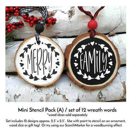 WallCutz Stencil Set of 12 / Set #1 wreath words Mini Stencil Pack #1 / Christmas wreath words (12)