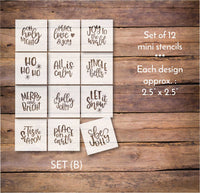 WallCutz Stencil Set of 12 / Set (A) holiday phrase Mini Stencil Pack (B)  / holiday phrases (12)