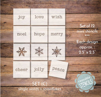 WallCutz Stencil SET (C) single words/snowflakes (12) Mini Stencil Pack (C)  / Single words + snowflakes (12)