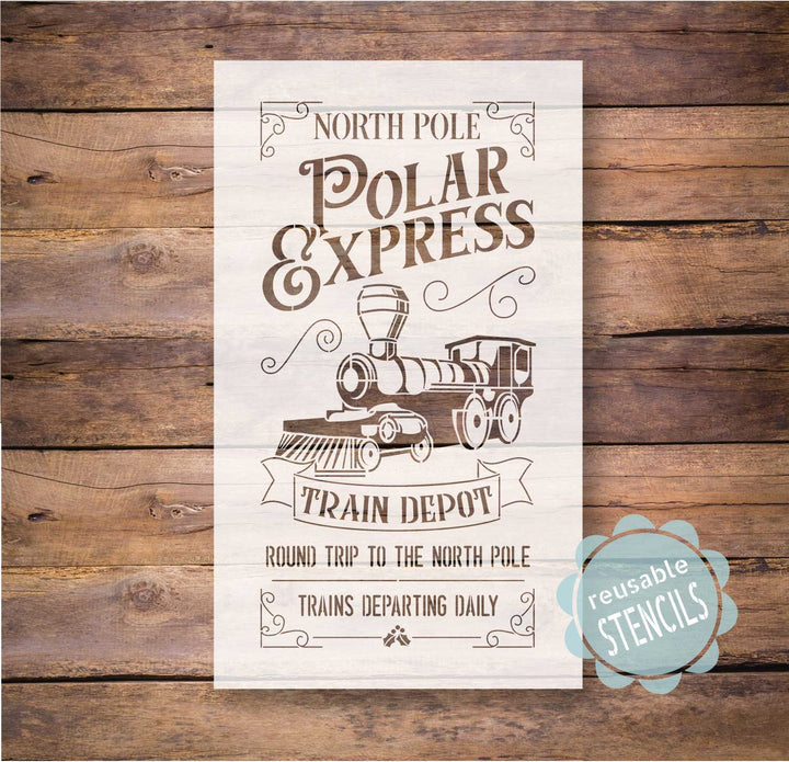 WallCutz  Polar Express Train Depot - Christmas Stencil Stencil