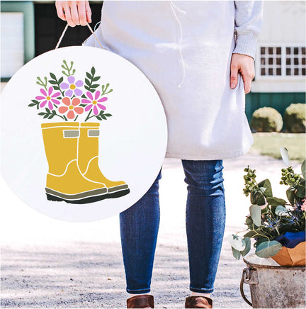WallCutz Stencil Rain Boots with Flower Bouquet / Summer Stencil