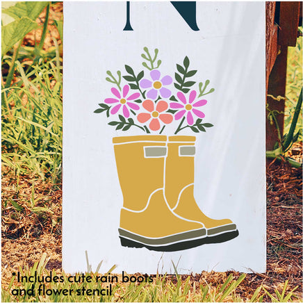 WallCutz Stencil Rain Boots with Flower Bouquet / Summer Stencil