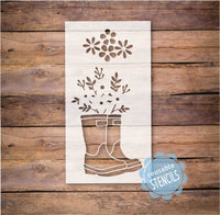 WallCutz Stencil Rain Boots with Flower Bouquet / Summer Stencil