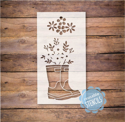 WallCutz Stencil Rain Boots with Flower Bouquet / Summer Stencil