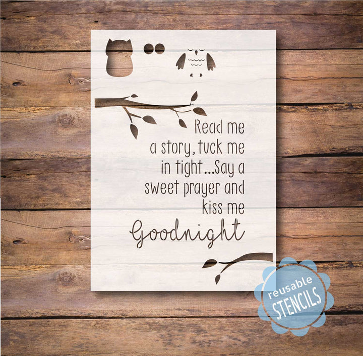 WallCutz  Read Me A Story - Say Goodnight / Owl Stencil Stencil