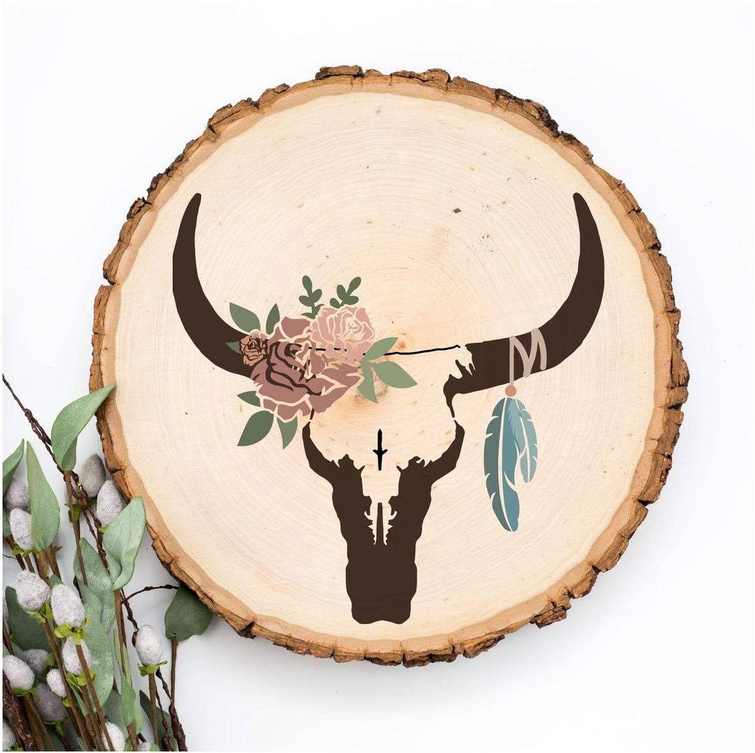 WallCutz  Steer Skull - Boho Cow Floral Stencil Stencil