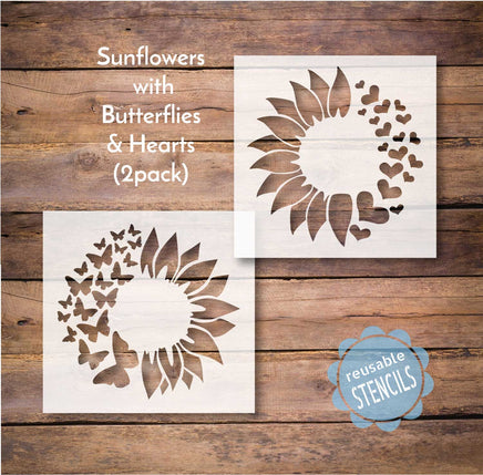 WallCutz Stencil Sunflowers with Butterflies and Hearts / 2 Pack Stencils
