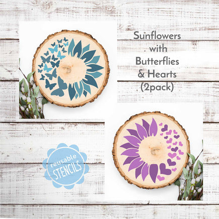 WallCutz Stencil Sunflowers with Butterflies and Hearts / 2 Pack Stencils