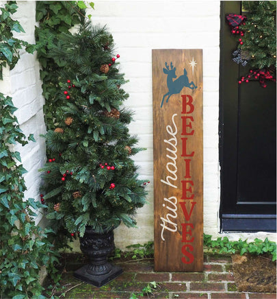 WallCutz Stencil This House Believes - Christmas porch stencil