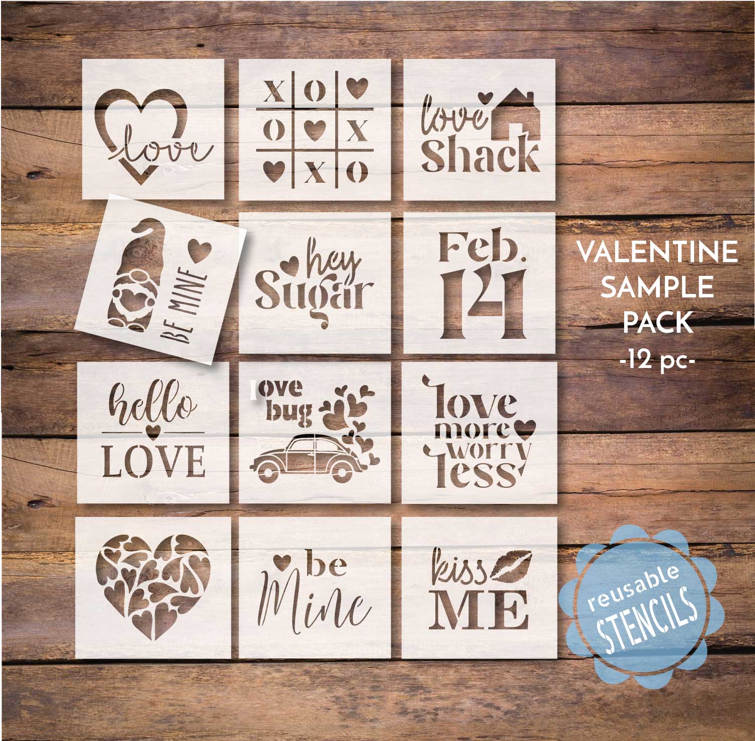 Valentine Sample Pack / 12 pc stencil bundle