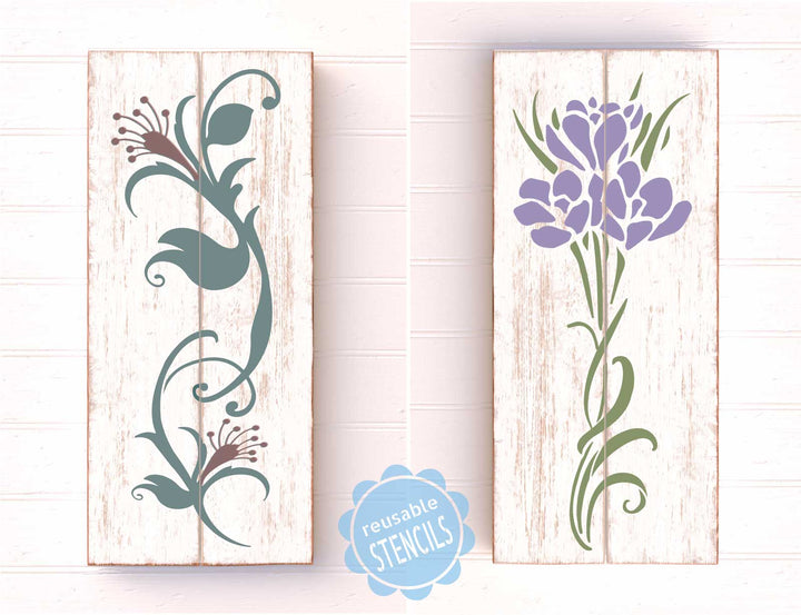 WallCutz  Vintage Floral stencils / Set of 2 flowers Stencil
